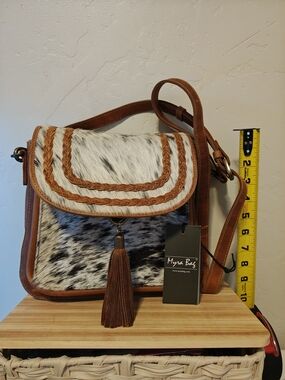 Myra Bag Brown & White Cowhide Crossbody Bag with Tassel